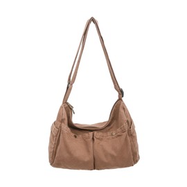 KBTYE Canvas Messenger Bag Cute Crossbody Tote Bag Shoulder for Women Men for School Aesthetic Hobo with Multiple Pockets(Brown)