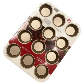 SUL Non Stick Muffin Trays Baking Moulds, Cupcake Tray for Yorkshire Pudding Tray, Cup Cakes, Muffin Tin Mince Pie Baking Tray Sweet Treats Dishwasher Safe (12 Cup Gold Tray)