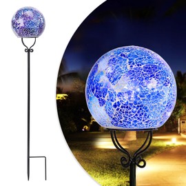 Solar Lights Outdoor Decorative Solar Mosaic Garden Stakes Cracked Glass Decorative Waterproof Outdoor Lights for Landscape Patio Yard Walkway Decoration Purple