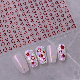 Valentine's Day Nail Stickers for Women - 5D Embossed Red Heart Shape Nail Decals, Perfect Nail Art Supplies for Creative Designs! 1 Sheet of Festive Love-Themed Nail Designs to Celebrate Romance