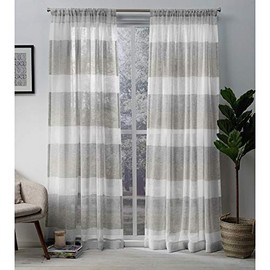 Exclusive Home Curtains Bern Striped Sheer Rod Pocket Panel Pair, 50x84, Dove Grey, 2 Count