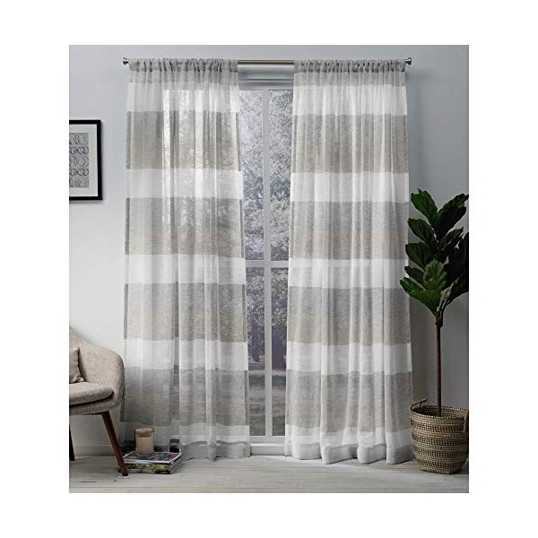 Exclusive Home Curtains Bern Striped Sheer Rod Pocket Panel Pair, 50x84, Dove Grey, 2 Count