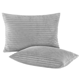 BaSaTex Winter Plush Cushion Covers, Pack of 2, 40 x 60 cm, Cashmere Touch Coral Fleece, Rip-Corduroy, Sofa Cushion, Couch Cushion, Decorative Cushion Cover, Zip, Grey