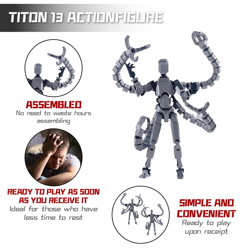 EujRcf T13 Action Figure, 3D Printed Dummy, Multi-Jointed Movable Robot