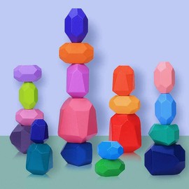 Japace Balancing Stones for Children, Stacking Stones Toy, 20 Pieces, Montessori Toy from 2 3 4 Years, Wooden Toy, Coloured Meditation Balancing Stone, Stacking Game, Sorting and Stacking Educational