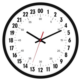 Foxtop 24 Hour Wall Clock Battery Operated Round Analog Wall Clock Military Time Clock for Classroom School Office Bathroom Living Room Bedroom Home (12 Inch, Black)