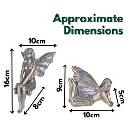 Garden Mile 2pc Winged Fairies Fairies For The Garden Ornaments Outdoor Sitting & Laying Fairy Figurines Decorations Indoor Or Outdoor Angel Ornament Garden Statues Bronze Effect Resin