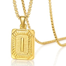 VANGETIMI Gold Initial Letter I Pendant Necklace Square Capital Letter Alphabet Charm Box Chain Link Necklace for Women Men Teen Girls Boys