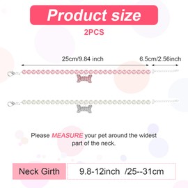 Dog Cat Pearl Collar, 2 Pcs Dog Pearl Necklace Collars Bone Shape Rhinestone Pet Necklace Cute Cat Collar Puppy Accessories Fancy Dogs Jewelry for Puppy, Small Cats (Pink, White)
