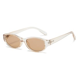 LJCZKA Retro Oval Sunglasses for Women Men Trendy Small Oval Sunglasses Vintage 90s Narrow Cat Eye Frame Shades UV400 Protection (Champagne Champagne)