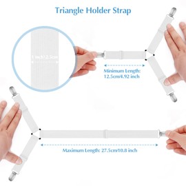 Bed Sheet Clips, Adjustable Fitted Sheet Straps, Triangle Bed Sheet Straps Sheet in Mattress Corner Holders Keep Sheets Firm & Tight, Bed Sheet Straps Adjustable Elastic Bedsheet Fasteners (White)
