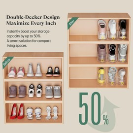 SummerVines Clear 20 Pack Shoe Slot Organizer, Shoe Stacker Organizer Holders for A Pair of Shoes, Adjustable Thickening Double Layer 50% Shoe Space Saver Rack Storage for Closet (clear, 20 pack)