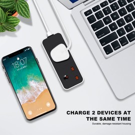 EXTRASTAR 2 Way Extension Lead in Black and White, 2M Extension Cord 13A UK Plug Max 3120W, 2 Socket Power Strip for Home Office School