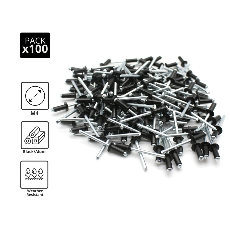 DOJA Industrial Black Aluminium Blind Rivets 4.8 x 12 mm