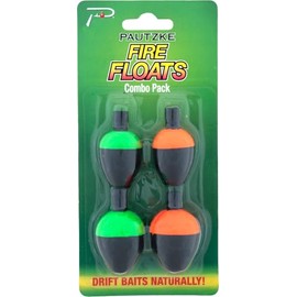 Fire Floats Trout Fishing Bobbers, Two-Tone Design, Lightweight, Durable, Ideal for Small Creeks, Streams, Rivers, Lakes, Available in Bulk Pack, Large, Combo, Small (4, 2 Large, 2 Small)