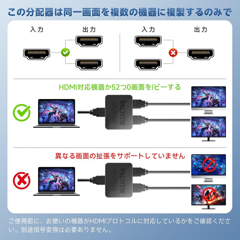 HDMI Splitter, 1 Input, 2 Outputs, Stable Version, Vibrant Color,