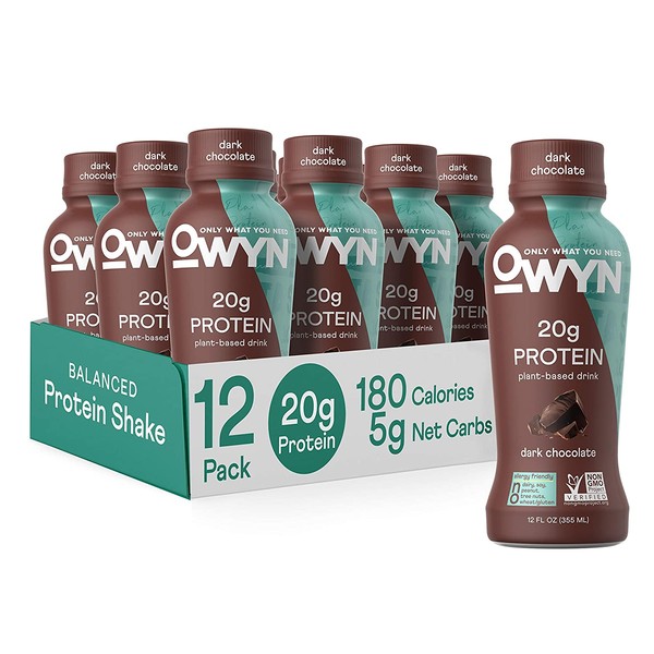 OWYN - 100% Vegan Plant-Based Protein Shakes | Dark Chocolate, 12 Fl Oz (Pack of 12) | Dairy-Free, Gluten-Free, Soy-Free, Tree Nut-Free, Egg-Free, Allergy-Free, Vegetarian