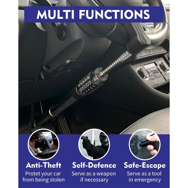 Steering Wheel Lock Anti-Theft Car Device, Retractable Keyless Password 5