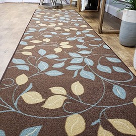 Rubber Backed Runner Rug, Runner 22 x 84 inch (7 ft Runner), Brown Floral, Non Slip, Kitchen Rugs and Mats