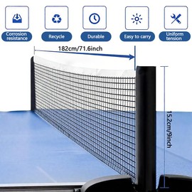 DWFEYOI Tischtennisnetz,1.80 M langes Tischtennisnetz für jeden Tisch, Nylon Tischtennis Ersatznetz, tragbares Ping Pong Netz für Outdoor & Indoor, Schwarz