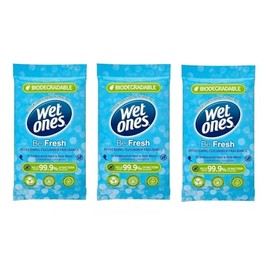 Wet Ones (Be Fresh) with Refreshing Cucumber Fragrance - Antibacterial Hand Wipes - Dermatologically Tested, Biodegradable, Ideal for Travel (3 X packs (36 Wipes Total))