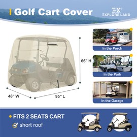 Explore Land 600D Waterproof Golf Cart Cover Fits for Most Brand 2 Passengers Car (Light Tan)