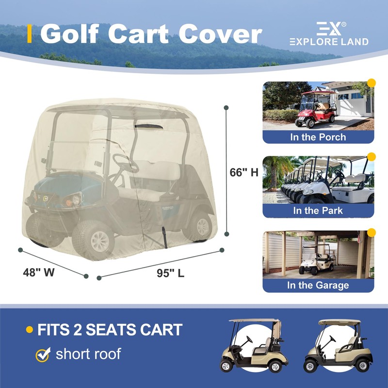 Explore Land 600D Waterproof Golf Cart Cover Fits for Most