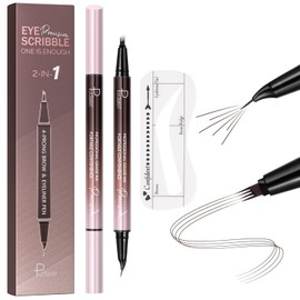 Waterproof Microblading Eyebrow Pen,2-in-1 Dual Ended Eyebrow Pen & 10 Eyebrow Stamp,4-Fork-Tip & Precise Brush-Tip for Natural Hair-Like Brows, Perfect Eyebrows Makeup.