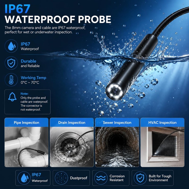 5m Endoscope Inspection Camera - 2MP HD Borescope Inspection Camera