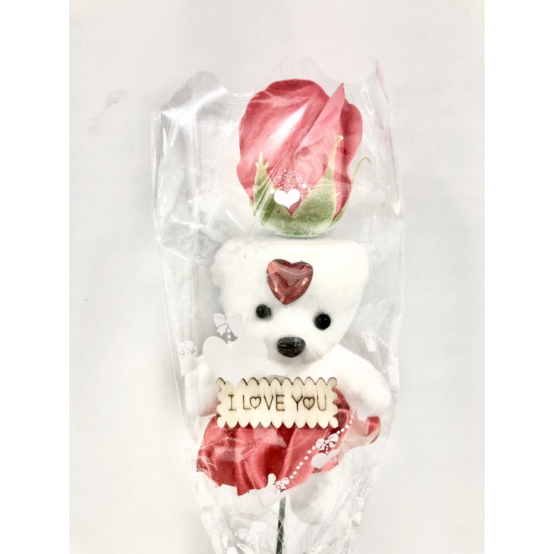 Flowers 3 Pcs Artificial Rose Gift Bear Bouquet For Any