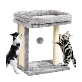 SYANDLVY Cat Tree with Scratching Post for Indoor Cats, Scratching Board with Perch, Cat Post Scratcher with 2 Dangling Balls, Great for Kittens, Grey