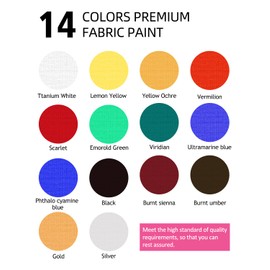 Colorful 14 Colors Permanent Fabric Paint for Furniture, 8.45 oz (250 ml) Fabric Paint for Clothes, Soft Rich Pigment Non-Toxic Textile Paint for Fabric DIY Crafts T-shirts Shoes Jeans for Adult
