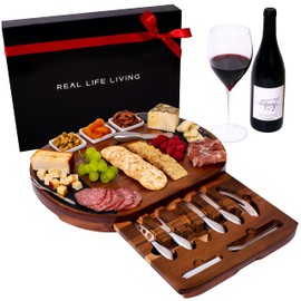 Premium Large Charcuterie Board Gift Set. Acacia Wood Luxury Cheese Board with Stainless Steel Knives, Slates and Bowls. Housewarming Gift, Wedding Gift for Couple, Bridal Shower Aperitif Board