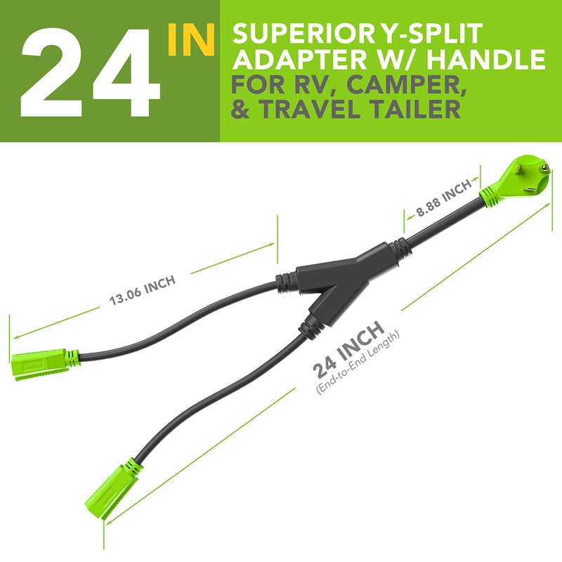Leisure Cords 24'' RV Y Adapter Cord 30 Amp Male