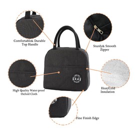 Binoster Insulated Lunch Bag for Women Wide Mouth Waterproof Leakproof Lunch Box Organizer for Men Girls Picnic Outdoor Work Black
