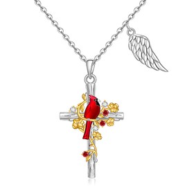 Red Cardinal Gifts Cardinal Necklaces for Women Sterling Silver Cross Heart Angel Wing Necklace Memorial Bird Christmas Jewelry for Lloss of Loved One
