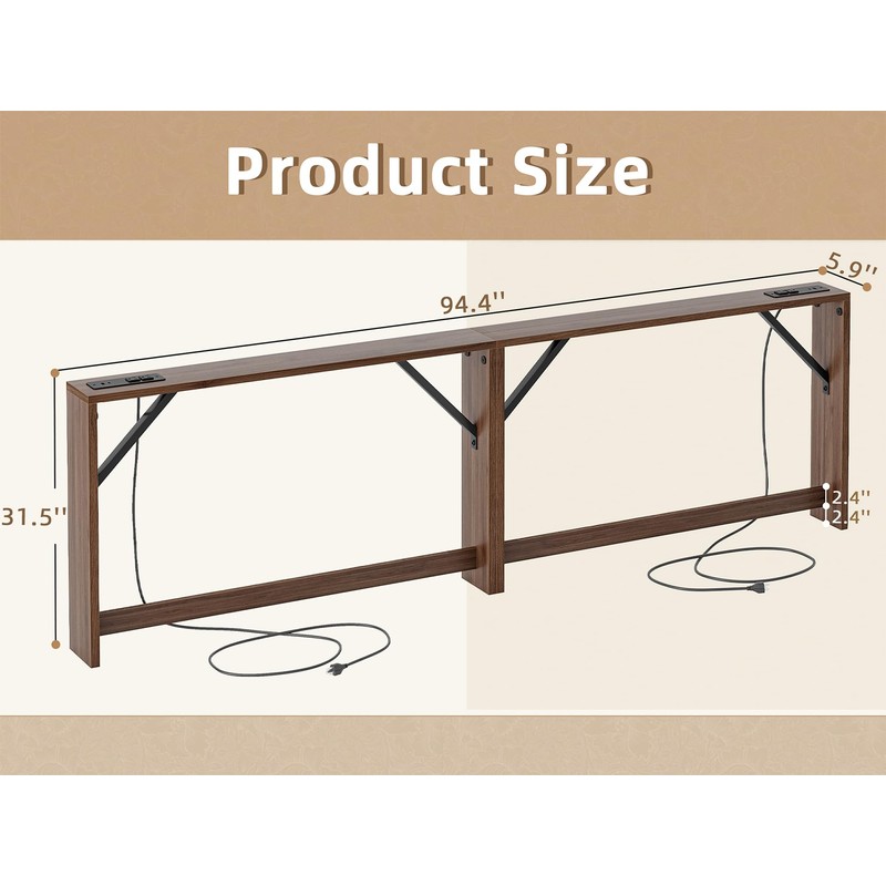 TIQLAB 5.9 Inch Narrow Console Table with Power Outlet,Sofa Table,