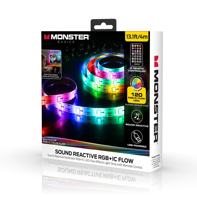 Monster 13.1ft Color Flow Multi-Color LED Light Strip, Indoor, Fun