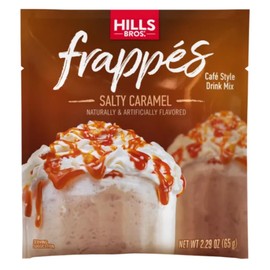 Hills Bros. Frappés, mezcla de bebidas de caramelo salado, 12 unidades (paquetes de 2.3 onzas) – Sin gluten, certificado Kosher, fácil de hacer, sabor dulce, cremoso y salado