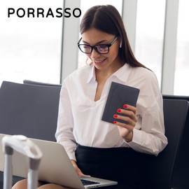 PORRASSO Passport Holder Travel Wallet RFID Blocking Card Case PU Travel Documents Organizer Lightweight Passport Cover for Men Women Black