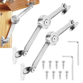 Pack of 2 Lid Support Hinge, Soft Close Lid Support Hinges with Screws and Allen Key, Flap Fitting, Flap Support, Satin Nickel Folding Hinge, Cabinet Hinges