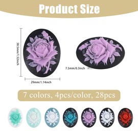 CHGCRAFT Pack of 28 7 Styles Flatback Resin Flower Cabochon Rose Flower Charms Flatback Resin Cabochons for Photo Pendant Necklace Jewellery Making 38.5 x 29 x 7.5 mm