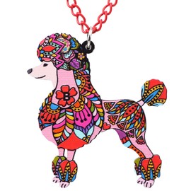 DUOWEI Acrylic Floral Poodle Dog Necklace Fancy Pets Pendant Jewelry Gifts for Women Girls Teens red