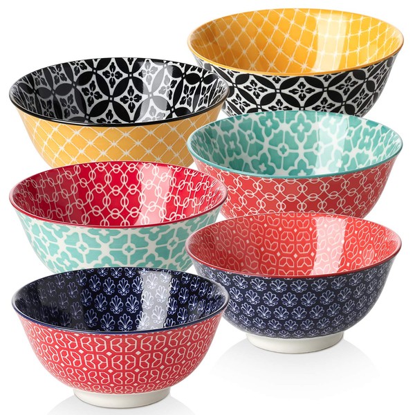 DOWAN Soup Bowls Set of 6, 23 OZ Cereal Bowls for Kitchen, Ceramic Colorful Bowl for Ramen, Salad, Dessert, Snack, Housewarming Gift, Dishwasher & Microwave Safe