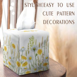 IRADA Tissue Box Cover Square Velvet Decorative Tissue Box Holder Cute Funny Cube Tissue Case Cover-Wildflowers Daisy Tissue Box Cover