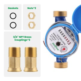 Watflow DN20 Water Meter 3/4" NPT,AWWA C712 Certification Gallon Water Flow Meter with Pulse Output, Cold Water Meter for Garden/Home/Apartment, Horizontal Install.