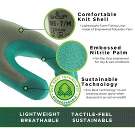 SHOWA 383 Sustainable EBT Nitrile Palm Coated General Purpose Work Gloves with Poly Liner, 13-Gauge, X-Large (1 Pair)