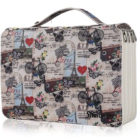 Shulaner 200 Slots Colored Pencil Case with Zipper Closure Large Capacity Butterflies and Bicycles Pattern Pencils Bag 840D Nylon Waterproof Fabric Pen Organizer Storage Holder for Artist