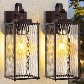 Sparluvix Oil Rubbed Bronze Outdoor Light Fixtures Water Ripple Glass 15” 2 Pack, Vintage Brown Exterior Lights for House IP65 Waterproof Outside Wall Sconce Lighting Coach Lights Patio Wall Lanterns