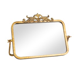 GIFTTROVE Vintage Makeup Desk Mirror, Antique Gold Vanity Table Mirror, Metal Framed Rectangular Small Standing Mirror, 360 Adjustable Rotation Mirror for Tabletop, Bathroom 11.8“ x 7.8"